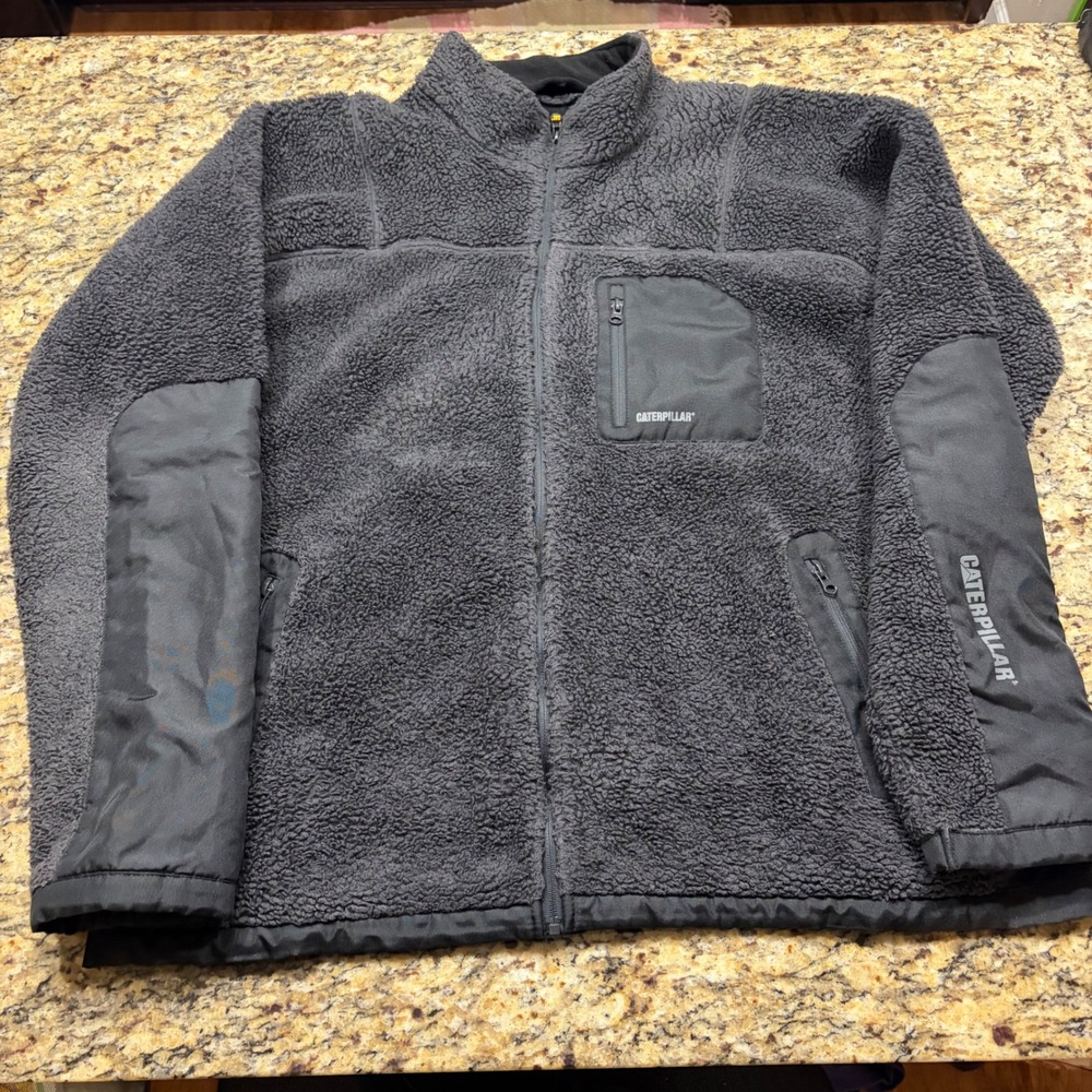 Caterpillar CAT Mens 2XL Fleece Full Zip Jacket Grey Workwear Redefined ws